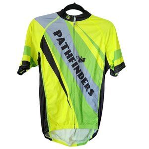 Canari Mens Size M Short Sleeve 1/2 Zip Neon‎ Green Cycling Jersey Pathfinders
